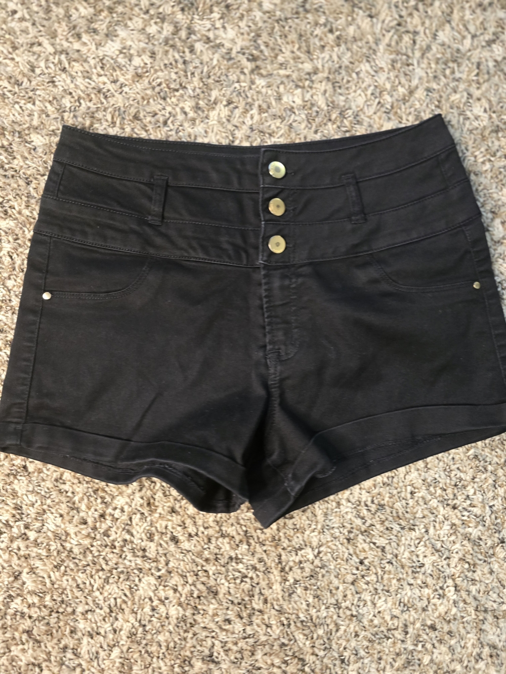 High-Waist Black Women's Shorts with Triple Button Front